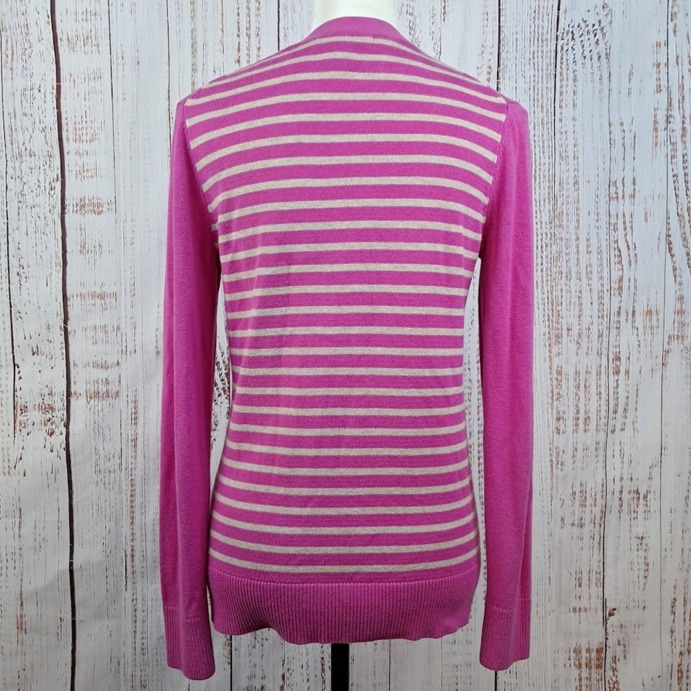 Banana Republic S Magenta Pink & Grey Striped Back V-Neck Cardigan Gold Buttons - Picture 4 of 6